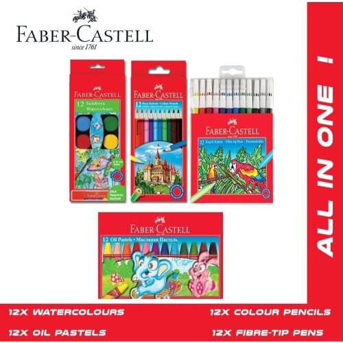 Faber Castell Set Drawing Paint For Students and Beginners 12x Water Colours Oil Pastels Colour Pencils Fibre-type Clamp school