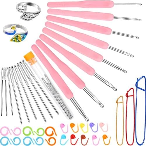 Nonvor Crochet Needles Set With Knitting Loop Rings Sewing Needles Stitch Markers Yarn Craft Kit Knitting Accessories