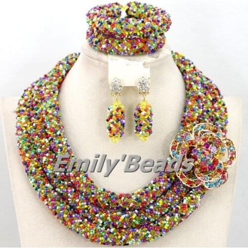 2015 New Arrival! Handmade African Beads Crystal Jewelry Set Nigerian Wedding Jewelry Sets Indian Costume Jewelry Set AEJ875