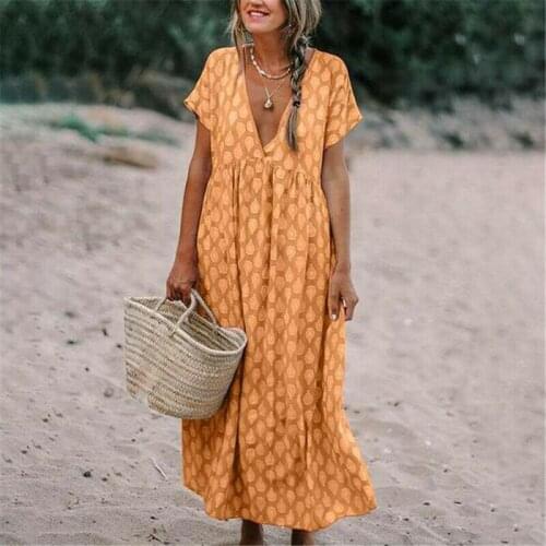 New Summer Dresses Boho Sexy Women V-neck Sundress Print Beach Short Sleeve Party Long Dress Plus Size Vestidos S-2XL