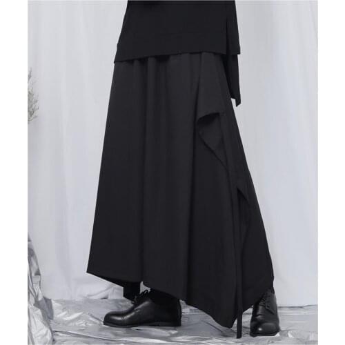 Original new casual pants mens loose drape wide-leg pants dark black mountain style niche design mens nine-point pants
