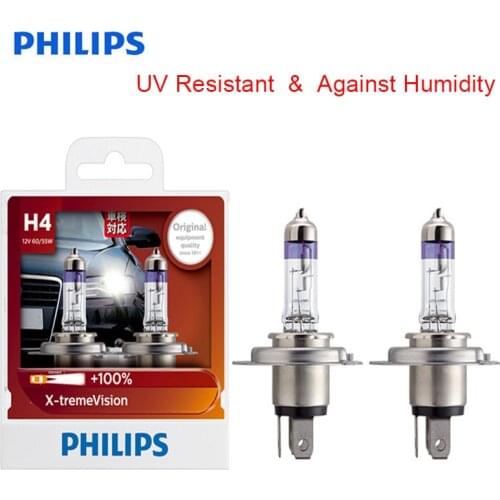 Philips Authentic H4 9003 12V 60/55W P43t X-treme Vision Car Headlight Bright Halogen Bulbs ECE Approve 100% 12342XV S2, Pair