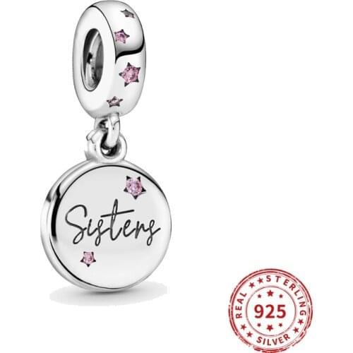 Real 925 Sterling Silver Beads Forever Sisters Dangle Charms Bead for Women Fit Pandora Bracelets Bangles Women Diy Jewelry