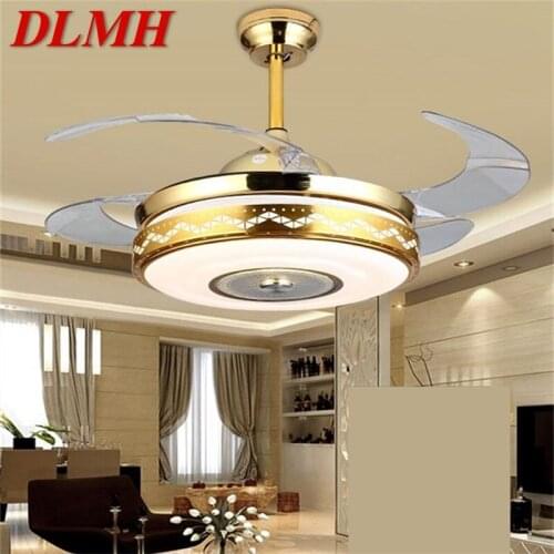 DLMH Ceiling Fan Light Invisible Modern Luxury Gold Figure LED Lamp With Remote Control For Home