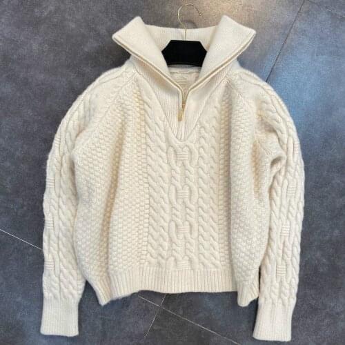 ZCSMLL Knitted Pullover 4 Colors Turn-down Collar Long Sleeve Tops Loose Korean Fashion Women Sweater 2021 Autumn winter