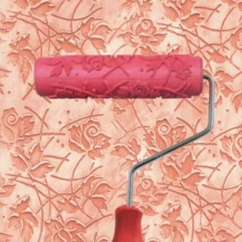 7" DIY Floral Grain Patterned Paint Roller Decorative Texture Embossing Roller with Plastic Handle for Home Wall Decoration DIY