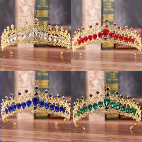 Baroque Luxury Handmade Rhinestone Bridal Gold Crown Tiaras Crystal Diadem Tiaras for Bride Headbands Wedding Hair Accessories