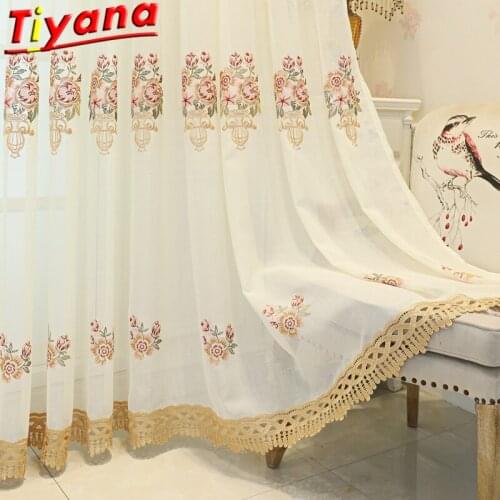 Luxury Thick Linen Embroidery Flowers Curtains for Living Room High-end Window Screen Breathable Semi-Blackout Balcony*VT