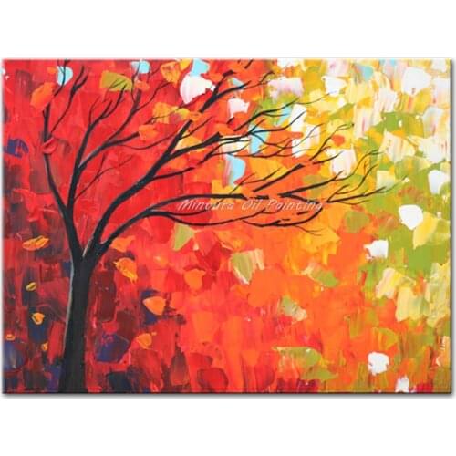 Hand-Painted Modern Home Decor Living Room Hall Wall Art Picture Tree Thick Colors Palette Knife Oil Painting On Canvas 60X90CM