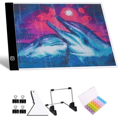 A4 LED Light Pad for Diamond Painting, USB Powered Light Board Kit, Adjustable Brightness with Detachable Stand Clips and Box