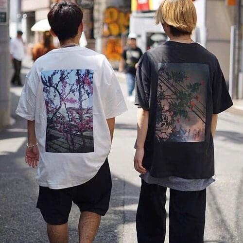 Floral High Street loose-fitting short-sleeved fitness T-shirts men women couples casual Fashion print tops brand clothing