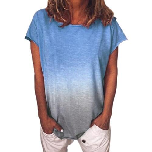 Summer 2021 Fashion Casual Womens Color Printing Rainbow Gradient Plus Size T-shirt In Multiple Colors Tops Vintage