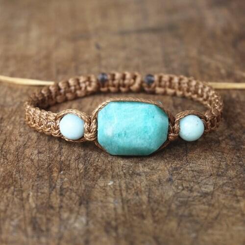 Women Men Yoga Healing Chakra Charm Wrap Bracelet Amazonite Stone Braid Bracelet & Bangle Handmade Jewelry