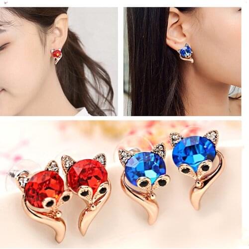 Cute Crystal Blue Fox Earrings For Women Jewelry Fashion Silver 925 Earring Female Lady Valentines Day Gift Cool Animal Earring