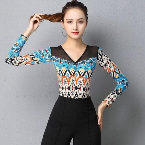 Fall Latin Dance Tops For Women Mesh Rumba Outfits Long Sleeve Ballroom Practice Wear Stage Costume Tap Dance Wear Dance DL6986