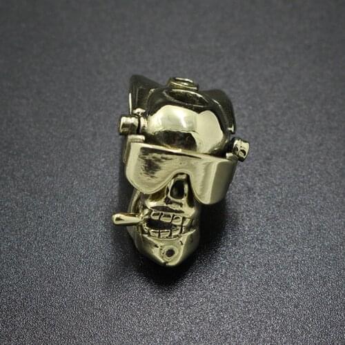 1PC EDC Brass Glasses Skull Knife Pendant Cigar Soldier Personality Skull Hanging Keychain Accessories Tools Camping Equipment