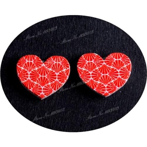16mm Streak Heart Shape Image Painted Wooded Laser Cut Cabochon to make Rings, Earrings, Bobby pin, pendant
