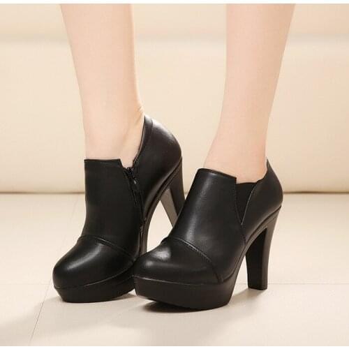 2017 autumn new high heels thick with Korean version of the single shoes high heel platform deep mouth black