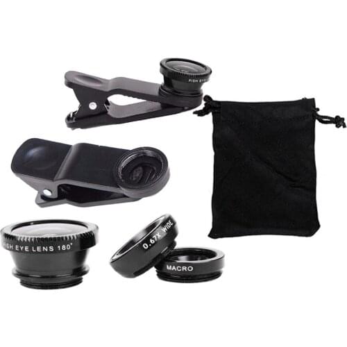 3-in-1 Wide Angle Macro Fisheye Lens Camera Kits Mobile Phone Fish Eye Lenses with Clip 0.65x for iPhone Samsung All Cell Phones