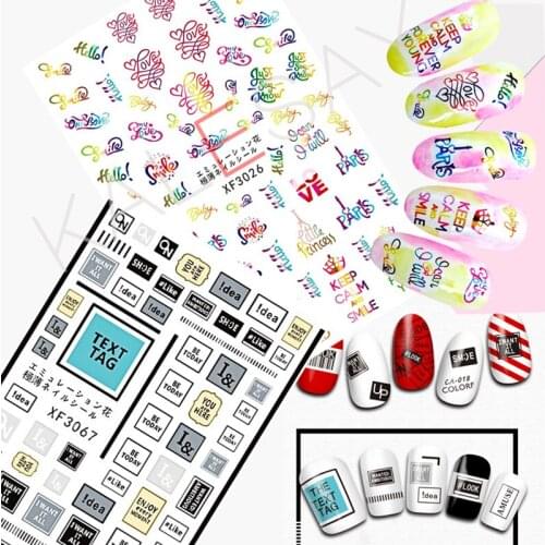 3D Text Tag Nail Art Stickers for Nails Decoration Self Adhesive HELLO PARIS Label Decals Manicure Design Stickers