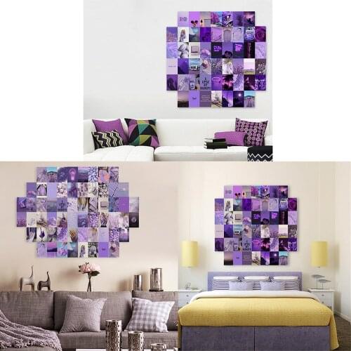 50Pcs Purple Aesthetic Series Picture Wall Collage Sets Elegant Temperament Warm Color for Girl Bedroom Wall Popular Decoration