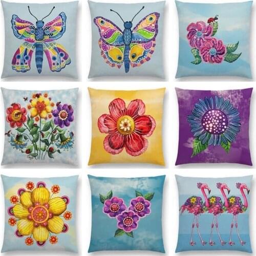 Watercolor Butterfly Flowers Sofa Throw Pillow Case Colourful Dream Fantasy Inflorescence Flamingo Cushion Cover Home Decor 45cm