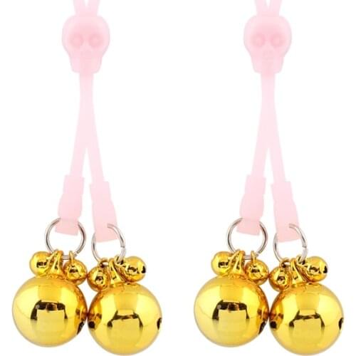 Body jewelry bells golden pink Skeleton flexible nipple ring mobile skull noctilucous sexy breast toys 2 pieces Silicone string