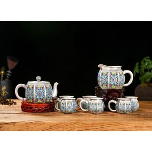 Silver pot 999 sterling silver handmade tea set Japanese retro teapot kettle home tea ceremony Kungfu tea set 270ml
