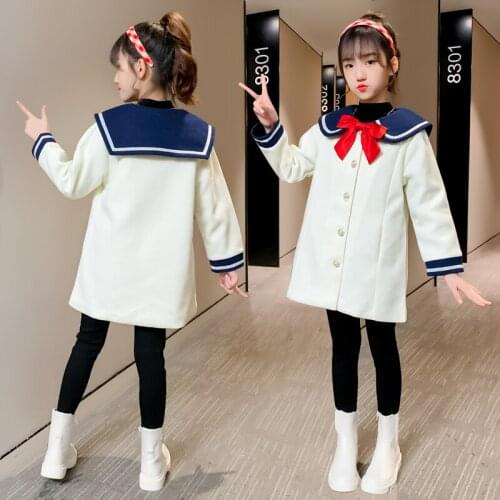 Children Wool Outwear For Girls BIg Bowk Christmas Outfit Korean Girls Thicken Wool Coat New Winter Kids Windbreaker Coat 4-13T