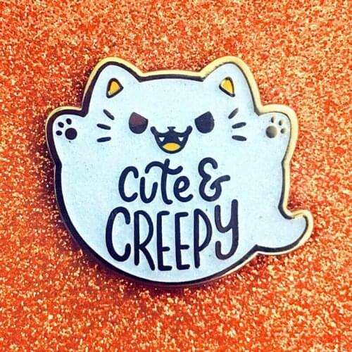 Cute & Creepy Ghost Cartoon Cat Brooch Pins Enamel Metal Badges Lapel Pin Brooches Jackets Jeans Fashion Jewelry Accessories