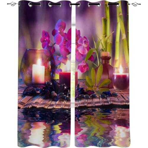 Violet Candle Orchid BambooStone Window Curtains Living Room Kitchen Curtains for Bedroom Left and Right Biparting Open Curtains