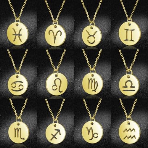 Vni and Mia 100% Stainless Steel 12 Zodiac Pendant Necklace For Women Wholesale Fashion Horoscope Charm Jewelry Dropshipping