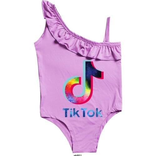 Tik Tok Bathing Suit Girl One Piece Summer Tik Tok Swimsuit Cartoon Print Bathing Suits Ruffle Kids Toddler Beach Wear Bikini