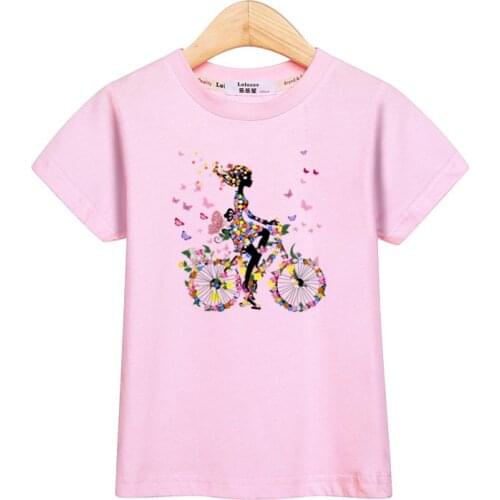 Lolocee butterfly bike tops Girls fashion t-shirt baby kid short sleeve cotton clothes girls brand tee 3-14T shirt