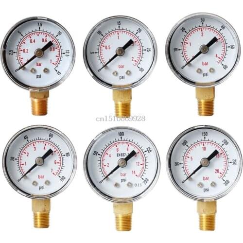Pressure Gauge 40mm 1/8 BSPT Rear Back 15-300 PSI & Bar for Air Gas Wate Fuel