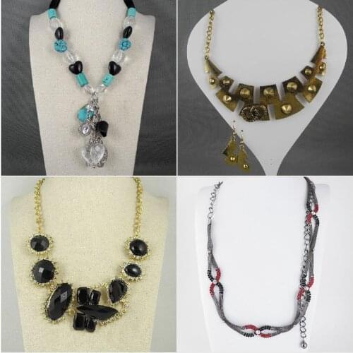 Fashion Jewelry Necklace Pendent Multi Colors Glass Stone Beads String Bronze Rivets Metal Half Moon Collar A Set Ear Ri