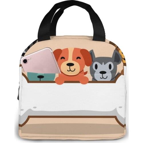 Cartoon Dogs With Big Bone Lunch Food Box Bag Fashion Insulated Thermal Food Picnic Lunch Bag for Women kids Men Cooler Tote Bag