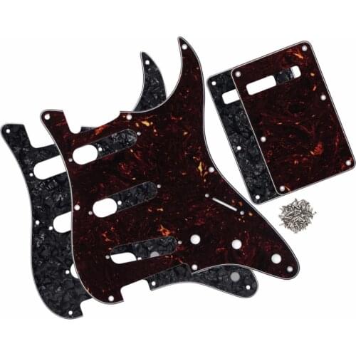 Set of Brown Tortoise+Black Pearl Vintage 8 Hole SSS Guitar Pickguard Scratch Plate & Back Plate & Screws for Guitar Parts