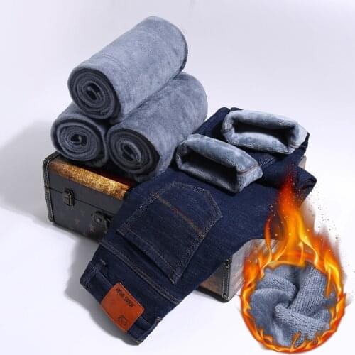 2020 New Men Activities More Thicken Warm Jeans Autumn Winter Jeans Warm Flocking Warm Soft Men Jeans