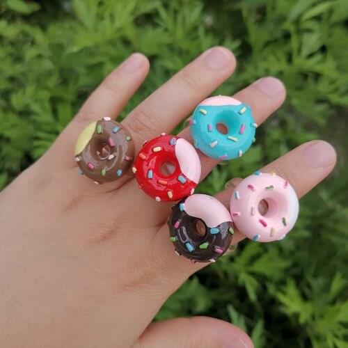 New Fashion Korean Doughnut Resin Ring Charm Vintage Harajuku Funny Colorful Creative Cute Rings For Women Fashion Jewelry Gifts