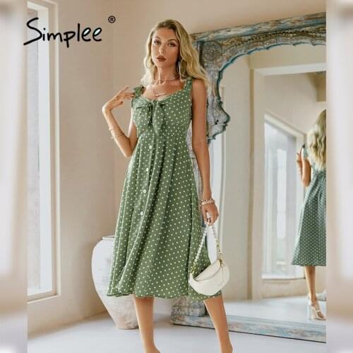 Simplee Yellow Polka Dot Print Spaghetti Strap Dress Sexy V-neck Summer Women Dress with Bow 2021 Boho Sleeveless Wrap Vestidos