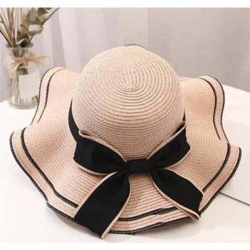2021 Bow Woven Hat Women Summer New Straw Hat Fashion Elegant Versatile Beach Travel Big Edge Sun Hat Foldable Sun Hat