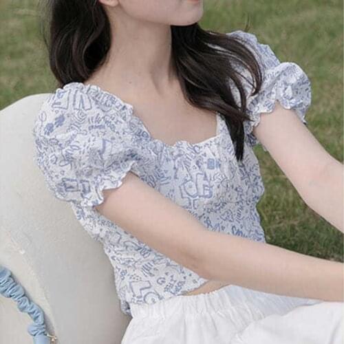 Backless Beach Sweet Casual Blouse Women Bubble Sleeve Designer Sexy Party T-shirt High Street Summer Clothes Korean Ladies 2021