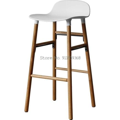 Nordic Denmark Small Family Multi-functional Bar Chair Senior Gray Bar Chair Solid Wood Leg Plastic Seat Chair