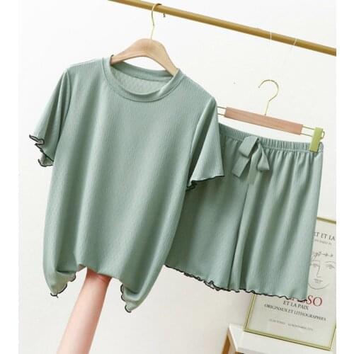 Women Pajama Sets New Ice Silk Thin Sleepwear Candy Color Students Nightwear Pijamas Suit Casual Homewear 2021 Pyjama Femme