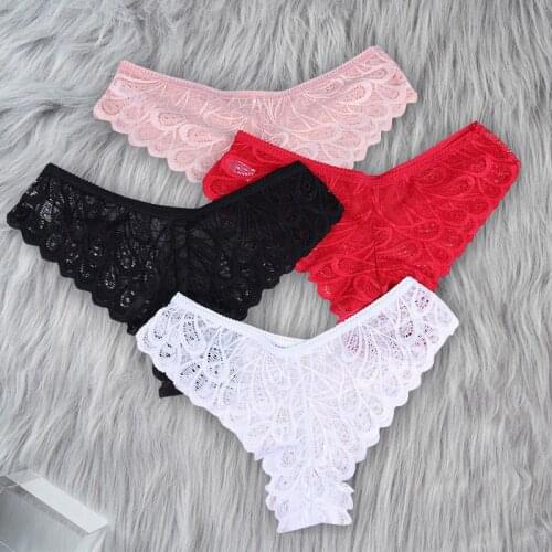 Sexy Lace Thong Low Waist Lace Transparent Panties Women Hollow Out Breathable G String Briefs Underwear Lingerie