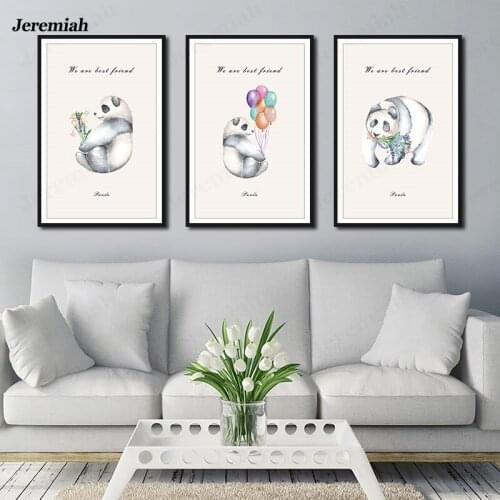 Home Living Room Decoration Painting Panda and Balloon with Flowers Hand-Painted Poster HD Printing Canvas Animal Wall Painting