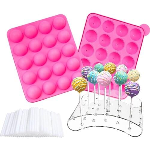1PC 20 Holes Chocolate Ball Cupcake Cookie Candy Maker DIY Baking Tool Silicone Lollipop Mold Tray Cake Mould 100pcs Sticks