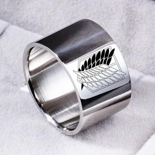 14mm Attack on Titan Black sliver Stainless Steel Ring Wings Of Liberty Flag Finger Rings For Men Women Jewelry Anime Fans