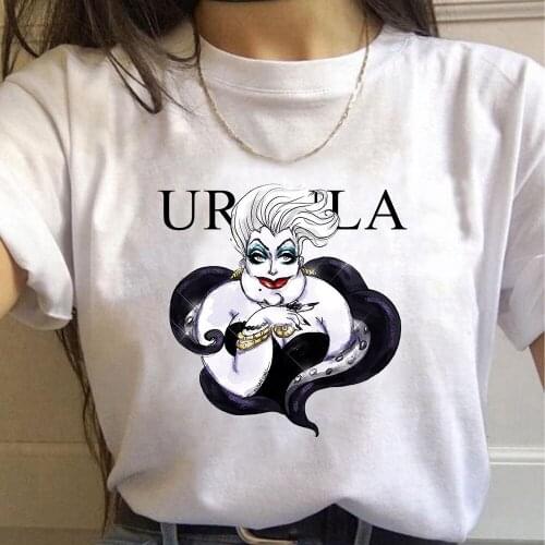 2021 Disney Witch Ursula Womens Print Cartoon Bad Girl Casual O-neck Short Sleeve Fashion Oversize Femme Tees Aesthetic Clothes